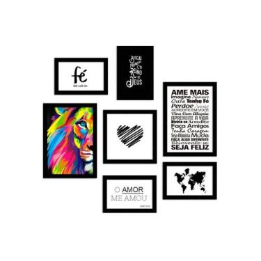 Imagem de kit 7 Quadros Decorativos Leão Religioso Frases Biblicas Buscai Primei