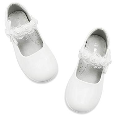 Imagem de Sapatos femininos Apawwa com couro antiarranhões para festa de princesa branco e preto sapatos escolares meninas Mary Jane bailarina sapatos sem salto tamanho 39 infantil até tamanho 3,5 meninas grandes, Branco, 9 Toddler