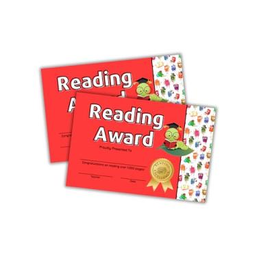 Imagem de Certificado de Prêmio de Leitura Pacote com 30 livros de cartolina de 15 x 23 cm, páginas de leitura de bibliotecários Bookworm para estudantes, biblioteca primária de fim de ano