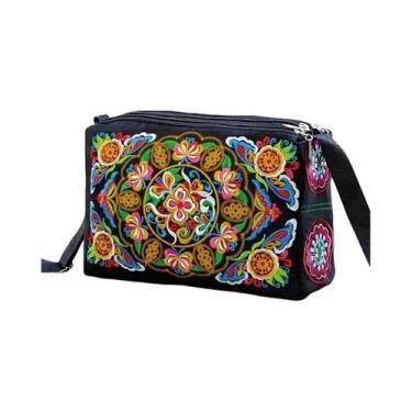 Imagem de Bolsa Feminina de Grande Capacidade - Bordada com Flores - Nylon - Cro