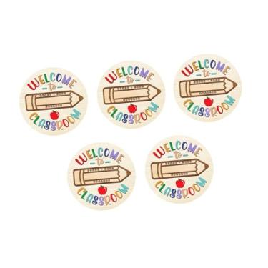 Imagem de FLCPJGV 5x Sinal de boas -vindas para a placa da porta da frente da sala de aula, ornamentos, parede de presente pendurada no cabide da porta de madeira da