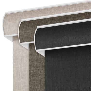 Imagem de Sulugood Persianas de rolo blackout para janelas sem fio, cortinas de rolo de tecido de linho para escurecimento de ambiente com sanefa térmica para escritório em casa, porta, preto, 84 cm L x 183 cm