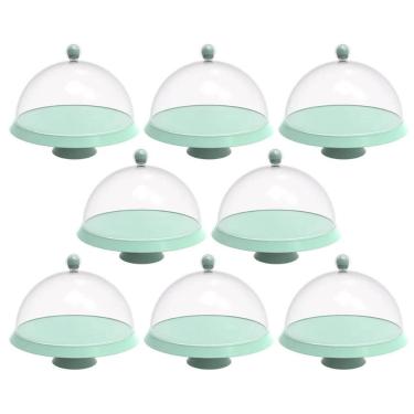Imagem de 8 Boleiras 25cm Verde Menta Porta Bolo Tortas com Cúpula e Pé Crippa Padaria Hotel