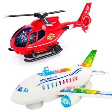 Imagem de Kit Brinquedo Infantil com Avião e Helicóptero Eletrônicos Bate e Volt