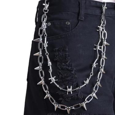 Imagem de Corrente de calça de camada dupla com design de espinho e rebite - acessórios de moda urbana hip hop para jeans, acessórios punk rock gótico ousado para homens e mulheres, 20 Inches, Metal