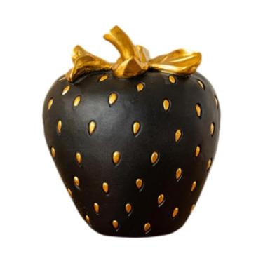 Imagem de Ioensy Modelo de frutas de fruta de frutas de morango Fruta Modelo de frutas decoração criativa artesanato real artesanato estátua de resina para o quarto, Ouro Preto