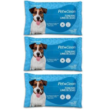 Imagem de Kit 3 Toalhas Lenços Umedecidos Para Pet Cães e Gatos 50 unidades - Pe