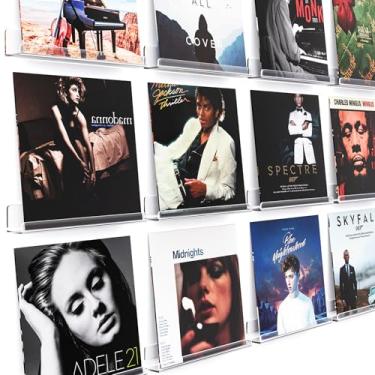 Imagem de Gotega Pacote com 12 prateleiras para discos de vinil, suporte de álbum de 30 cm, prateleiras flutuantes de acrílico transparente para parede, adequado para quarto, sala de estar, prateleira de