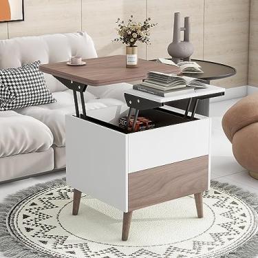 Imagem de LKJYBG Mesa de centro multifuncional moderna com gavetas de armazenamento compartimento oculto mesa de chá para sala de estar sala de recepção branca + nogueira