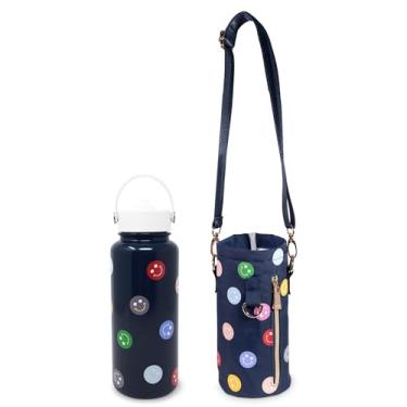 Imagem de kate spade new york Garrafa de água grande isolada de aço inoxidável com suporte, garrafa de água de metal de 935 g e estilingue, copo de viagem de parede dupla com tampa, Spade Smiley