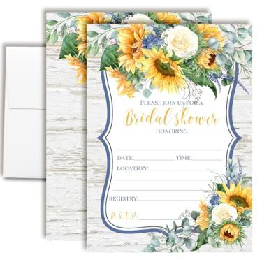 Imagem de Convites de chá de panela de girassol rústico com fundo de madeira - 20 5x7 cartões temáticos de preenchimento country com envelopes - Convites de chá de casamento florais de verão por AmandaCreation