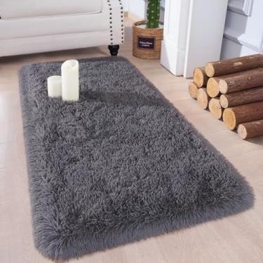 Imagem de Tapete passadeira macio Chicrug, felpudo, de pelúcia fofa, não solta pelo, de área para quarto, sala de estar, berçário, quarto infantil, de menina, decoração de casa, 0,6 x 1,2 m (cinza-carvão)