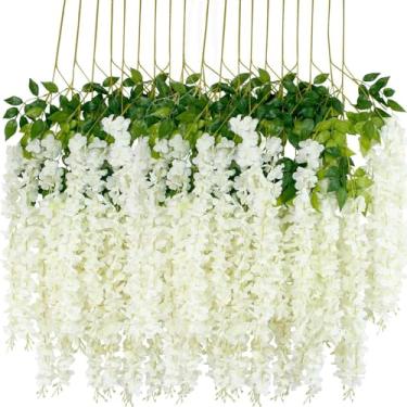 Imagem de Guirlanda de videira artificial primavera verão – pacote com 10 flores de seda de toque real com folhas de vegetação para decoração de arco de casamento, parede de jardim, varanda e decorações de casa