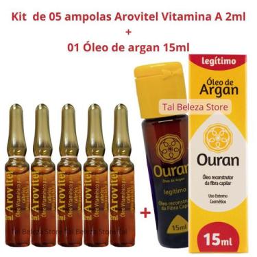 Imagem de Arovitel 5 Ampolas Vitamina A 2ml + 1 Óleo de argan Ouran 15ml