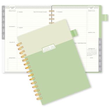 Imagem de Agenda 2024-2025, semanal e mensal de julho de 2024 a junho de 2025, AIMPEAK Planner 2024-2025, diário, semanal e mensal com abas, encadernação em espiral, verde, 14 x 21,6 cm