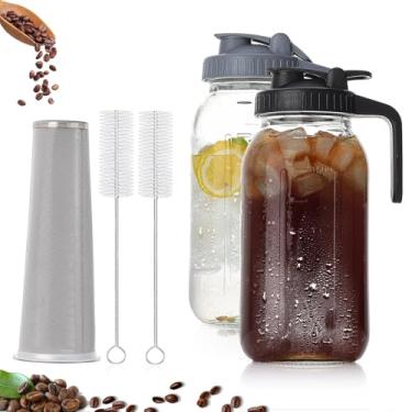 Imagem de Jarra de vidro de 2 litros com tampa para geladeira, pote de vidro de 1,8 g, pacote com 2 jarra hermética de chá gelado à prova de vazamento para café frio, água da geladeira, leite, sucos e bebidas