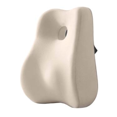Imagem de Zialofi Almofada de apoio lombar para cadeira de escritório, respirável, ergonômica, prática, confortável, espuma de memória, suporte para as costas, para, Bege