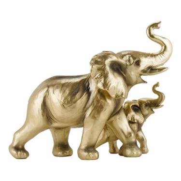 Imagem de Enfeite Decoração Rack Elefantes Mãe E Filhote Dourados 23cm