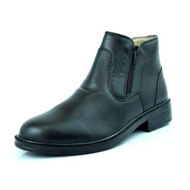 Imagem de Bota Botina Social Em Couro Masculina Forro Cacharrel Ziper Bico Redondo Palmilha Confortavel