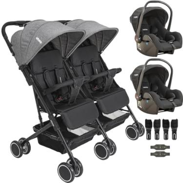 Imagem de Carrinho Kiddo para Gemeos com 2 Bebe Conforto Mascote Grafite