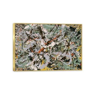 Imagem de Jackson Pollok Giclee impressões em tela arte de parede verde prata reprodução de pinturas a óleo para decoração de casa imagens clássicas arte 70 x 50 cm (28 x 20 pol) moldura dourada