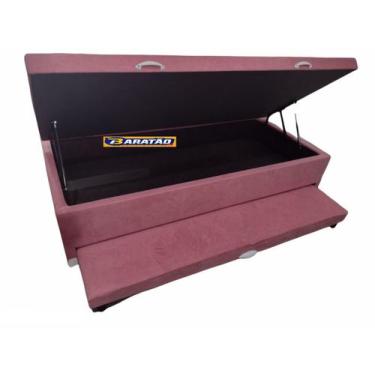 Imagem de Cama box baú solteiro 3x1 com auxiliar 88x188 - top box, sued rosa