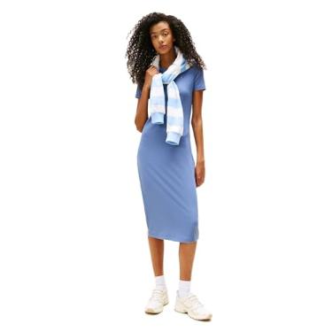 Imagem de Tommy Jeans Vestido midi colado ao corpo feminino com detalhe de logotipo, Momento azul, M