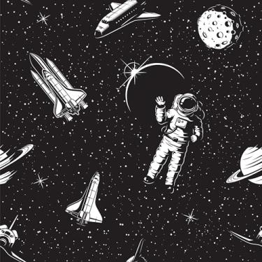 Imagem de Papel De Parede Adesivo Lavável Infantil Astronauta Espaço Nave 3m