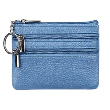 Imagem de Carteira feminina de couro genuíno com chaveiro, Azul-celeste, One Size, Bolsas