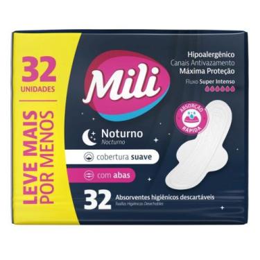 Imagem de Absorvente Noturno Mili Suave com Abas 32 Unidades Máxima Proteção e C