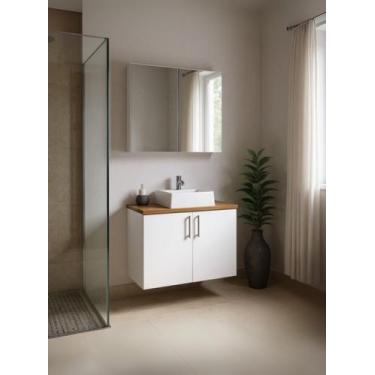 Imagem de Gabinete para Banheiro com Cuba e Armario 80cm Mdf Freijo com Branco P