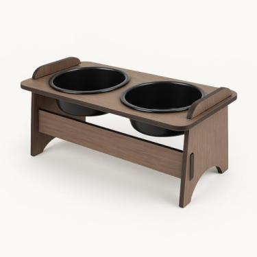 Imagem de Comedouro Elevado Suspenso Tabaco MDF Gato Cachorro Bebedouro Pet(Duplo Marrom)