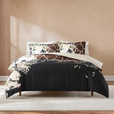Imagem de Lush Decor Conjunto de 3 peças de capa de edredom com raízes roscadas, marrom e neutro - capa de edredom queen - conjunto de cama de luxo - edredom preto - design eclético