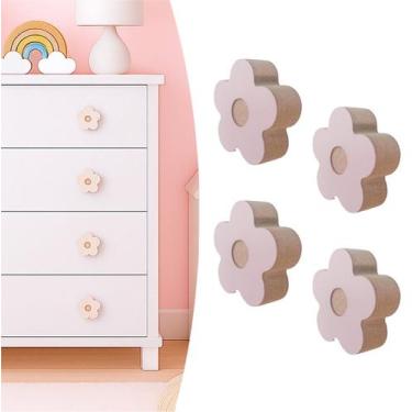 Imagem de 4 Puxadores Flor Infantil Porta Gaveta Cômoda Móveis Quarto - Hanger D