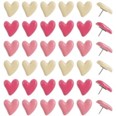 Imagem de Vuzvuv Alfinetes decorativos de coração rosa para quadro de cortiça, tachinhas fofas de coração para escola em casa, escritório (30 peças)
