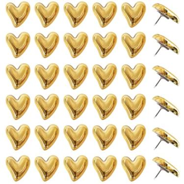 Imagem de Vuzvuv Alfinetes decorativos de coração dourado para quadro de cortiça, tachinhas fofas de coração para escola em casa, escritório (30 peças)