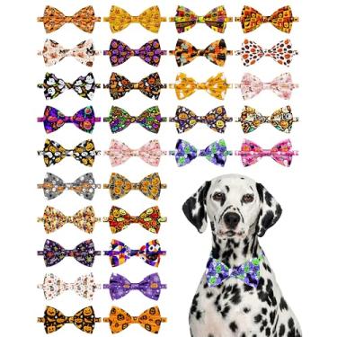 Imagem de PET SHOW Pacote com 30 gravatas borboleta de Halloween para cães grandes e médios, gravatas borboleta ajustáveis, abóbora, fantasma, laço, acessórios de cuidados para animais de estimação (grande)