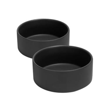 Imagem de SPUNKYJUNKY Tigela de cerâmica para cães e gatos de 813 g, tigela de água moderna e pesada para comida preta (embalagem com 2)