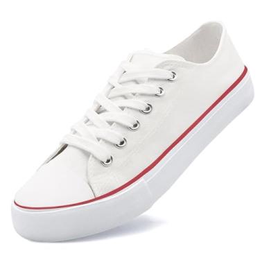 Imagem de Tênis unissex de lona casual de cano baixo com cadarço para mulheres e homens, confortável, leve, clássico, moderno, popular 2024, Zapatillas Casual De Lona De Moda para Hombre Y Mujer, Branco, 11