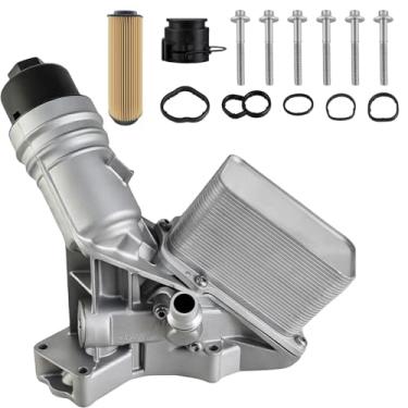 Imagem de MuHize 11428583895 Conjunto de carcaça do filtro do refrigerador de óleo do motor, radiador de óleo de alumínio atualizado adequado para BMW 340i 440i 540i 640i 740i 745e 840i M2 M240i M3 X3 X4 X5 X6