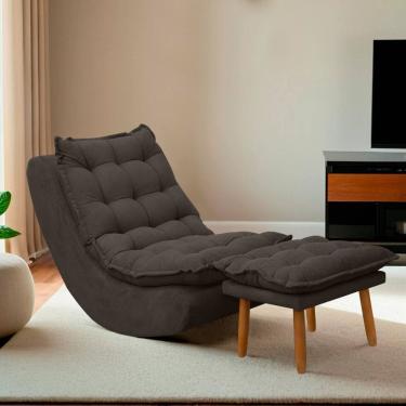 Imagem de Kit Poltrona Decorativa Melissa Com Balanço Gangorra Estofada E Puff Em Bouclê