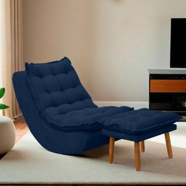 Imagem de Kit Poltrona Decorativa Melissa Com Balanço Gangorra Estofada E Puff Em Bouclê