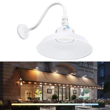 Imagem de LEONLITE Luminária LED para celeiro pescoço de ganso 3CCT de 35 cm, crepúsculo ao amanhecer 40W/30W/20W, luminária externa regulável LED regulável, 120-277V, luz de sinalização listada UL, branca