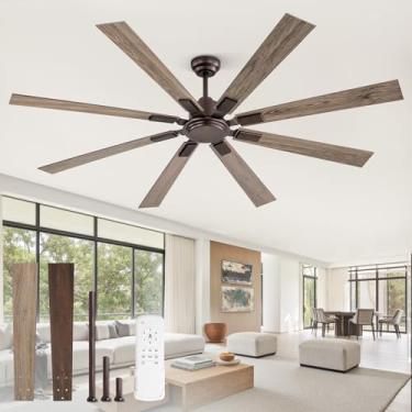 Imagem de ZMISHIBO Ventiladores de teto de bronze polido a óleo de 182 cm, sem luz, com controle remoto, ventilador de teto de fazenda interno/externo sem luz para sala de estar, pátio, motor CC silencioso