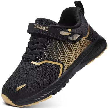 Imagem de YOLARK Tênis infantil para meninos e meninas, tênis de corrida, antiderrapante, moderno, leve, respirável, esportivo, Preto, dourado, 13 Little Kid
