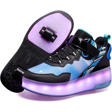 Imagem de ANEFUN Tênis de patins LED de 4 rodas para crianças de 5 a 15 anos - 12 modos de iluminação para meninos e meninas, Preto, azul, 21