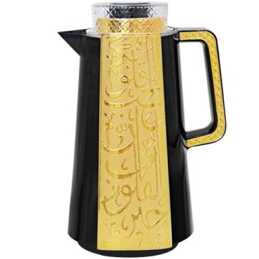 Imagem de Garrafa de café com isolamento de estilo árabe, 945 ml, isolamento térmico a vácuo, parede dupla, bule de chá, água e café, enfeites de inauguração de casa (preto e dourado)