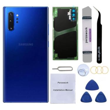 Imagem de Perzework Substituição de vidro traseiro OEM para Samsung Galaxy Note 10 6,3 polegadas com kit de ferramentas de reparo e adesivo pré-instalado (azul aura)