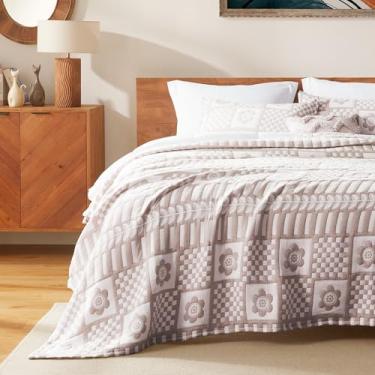 Imagem de SLEEP ZONE Conjunto de colcha floral king size de algodão jacquard macio e leve, conjunto de 3 colchas, para todas as estações, 269 x 244 cm, marrom café