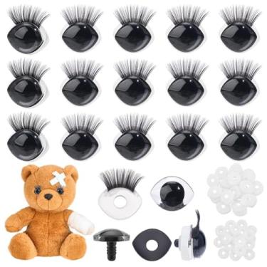 Imagem de PH PandaHall 20 conjuntos de olhos de segurança com cílios pretos de crochê para artesanato cílios de segurança com arruelas para crochê Amigurumi bichos de pelúcia faça você mesmo artesanato kawaii